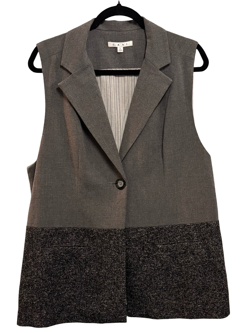 CAbi Two-Tone Gray Sleeveless Blazer Vest